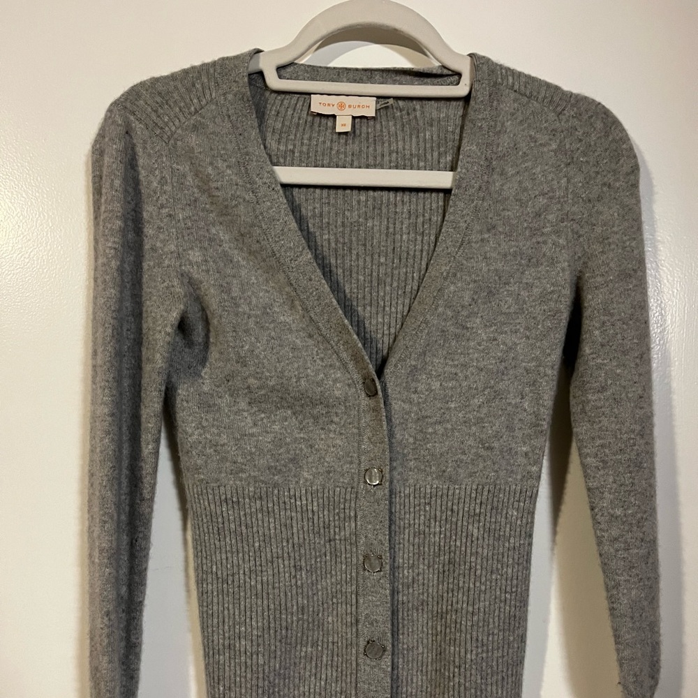 Tory Burch grey cashmere cardigan